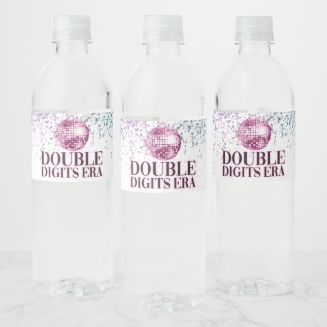 Trendy Glitter Disco Double Digits Era Paper Water Bottle Label (Bottles)