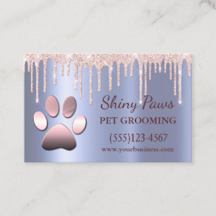 Trendy Glitter Drips Dog Paw Pet Grooming Service Business Card