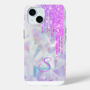 Trendy Glitter Drips Ombre Cool Holographic iPhone 15 Case