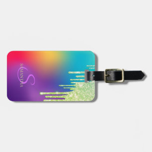 Trendy Glitter Drips Ombre Holographic  Luggage Tag