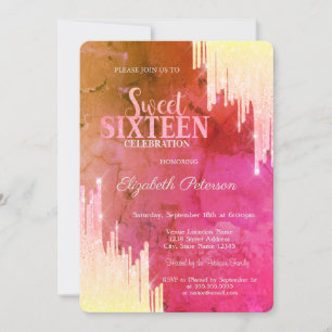 Trendy Glitter Drips Ombre Sweet 16 Invitation