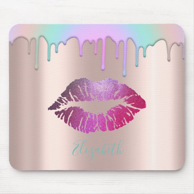 Trendy Glitter Lips Rainbow Drips  Mouse Mat (Front)