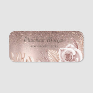 Trendy Glitter Ombre,Flower,Rose Gold Name Tag