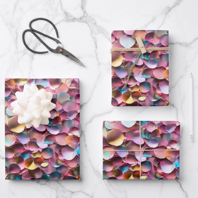 Trendy Glitter Opal Holographic Collection Wrapping Paper Sheet (Front)
