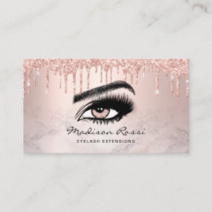 Trendy Glitter Rose gold drips Lashes marble Business Card