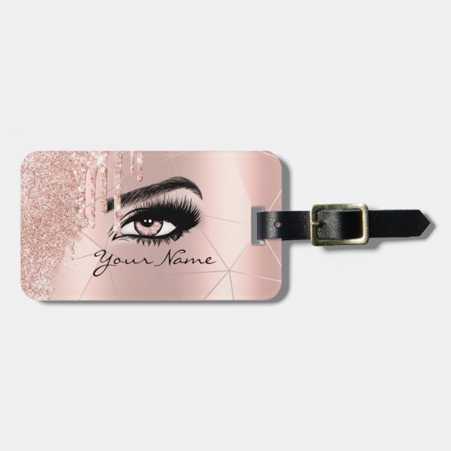 Trendy Glitter Rose gold Drips Modern Luggage Tag (Front Horizontal)