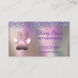 Trendy Glitter Shimmer Dog Paw Grooming Service Business Card