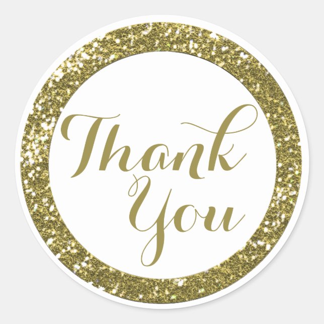 Trendy Glitter Thank You Stickers:Gold Classic Round Sticker (Front)