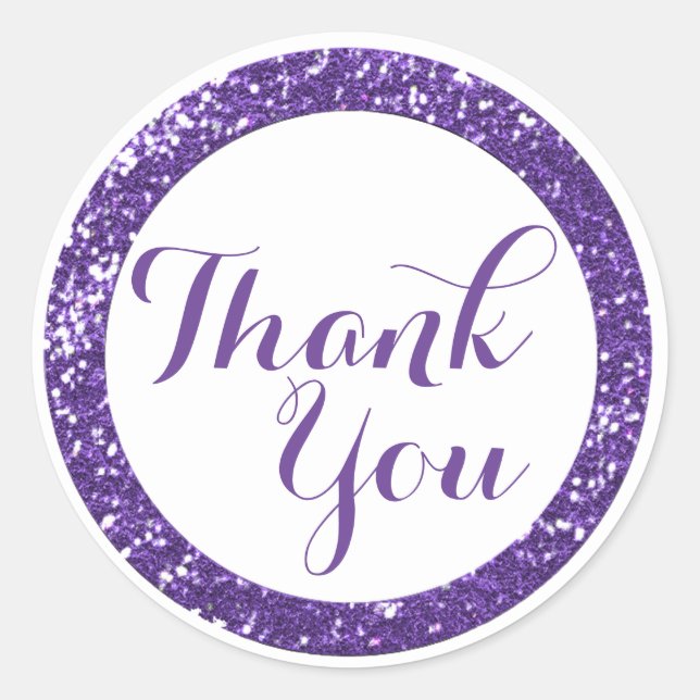 Trendy Glitter Thank You Stickers:Purple Classic Round Sticker (Front)