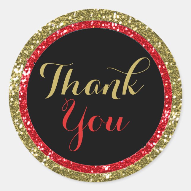 Trendy Glitter Thank You Stickers:Red And Gold Classic Round Sticker (Front)