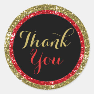 Trendy Glitter Thank You Stickers:Red And Gold Classic Round Sticker