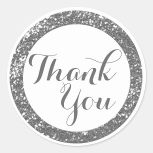 Trendy Glitter Thank You Stickers:Silver Grey Classic Round Sticker