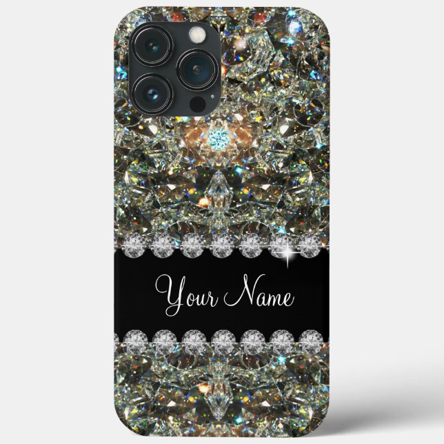 Trendy Glitzy Faux Bling Jewels Monogram  Case-Mate iPhone Case (Back)