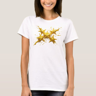 Trendy Gold Abstract Stars Visual Design T-Shirt