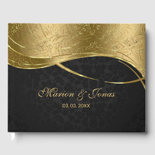 Trendy Gold And Black Damask Guest Book
