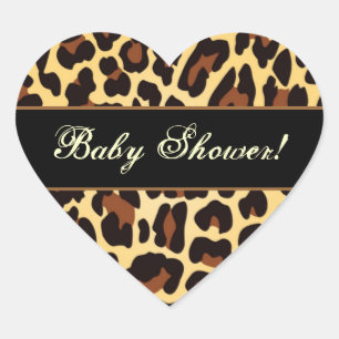 Trendy Gold and Black Leopard Babyl Shower Heart Sticker