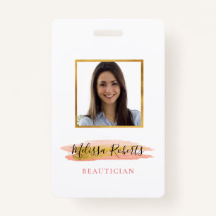 trendy gold and pink salon ID badge