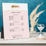 trendy gold and pink salon service menu plaque<br><div class="desc">A trendy logo design with custom colours and elegant text.</div>