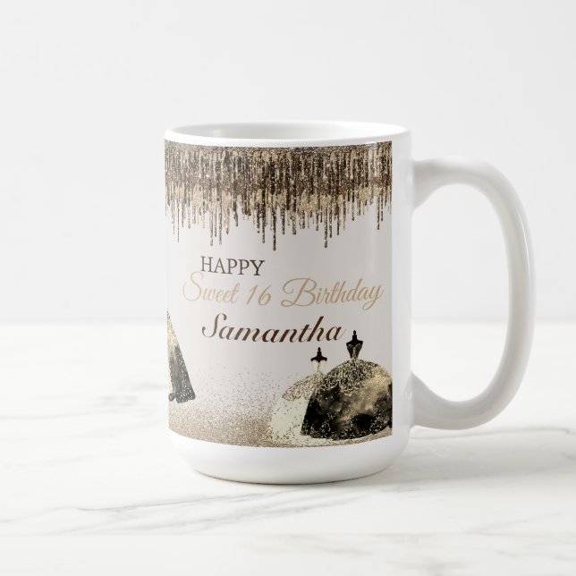 Trendy Gold Ball Gown Sweet 16 Birthday Drips  Coffee Mug (Right)