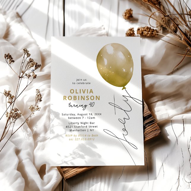 Trendy Gold Balloon 40th Birthday Invitation (Creator Uploaded)