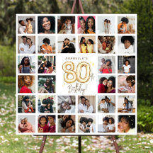 Trendy Gold Balloons Photo Collage 80th Birthday