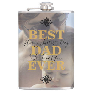 Trendy Gold Best Dad Ever Father's Day Photo Hip Flask