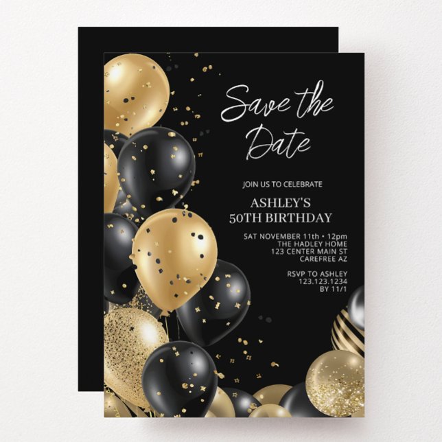 Trendy Gold Black 50th Birthday Invitation (Creator Uploaded)