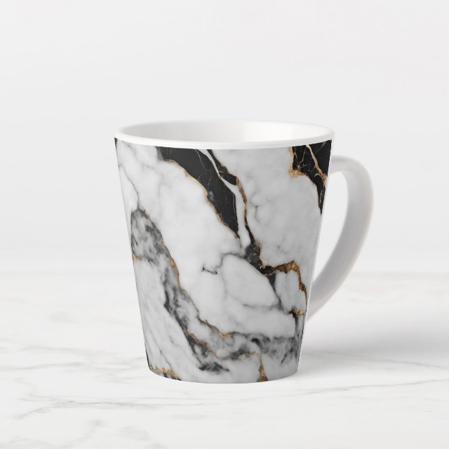 Trendy Gold Black and White Marble Latte Mug (Right Angle)