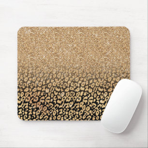 Trendy Gold & black Glitter Ombre Leopard Print Mouse Mat