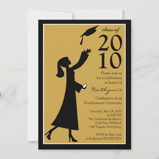 Trendy Gold & Black Graduation Invitation (Front)