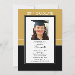 Trendy Gold & Black Photo Graduation Invitation