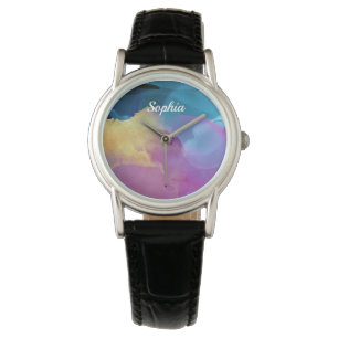 Trendy Gold Blue Purple Agate, Name Your Art/Photo Watch