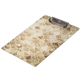 Trendy Gold Blush Ombre Glitter Mermaid Fish Scale Clipboard