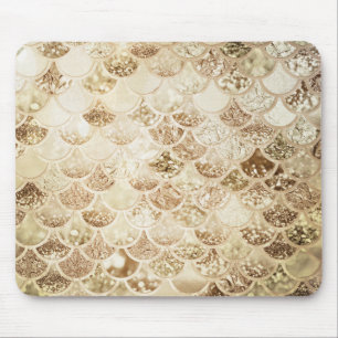 Trendy Gold Blush Ombre Glitter Mermaid Fish Scale Mouse Mat