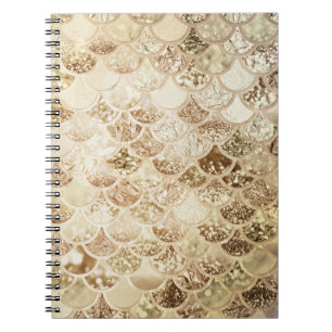 Trendy Gold Blush Ombre Glitter Mermaid Fish Scale Notebook