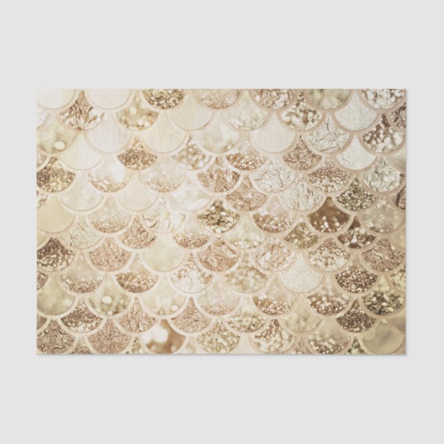 Trendy Gold Blush Ombre Glitter Mermaid Fish Scale Tissue Paper (Front)
