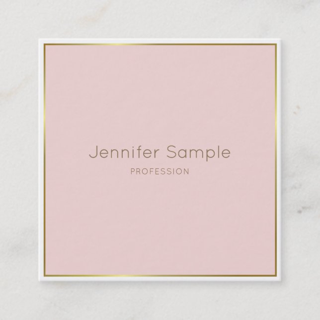 Trendy Gold Blush Pink White Modern Elegant Luxury Square Business Card (Front)