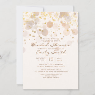 Trendy Gold Bokeh on Creamy White Bridal Shower Invitation