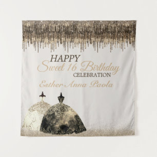 Trendy Gold Brown Drips Ballgown Sweet 16 Birthday Tapestry