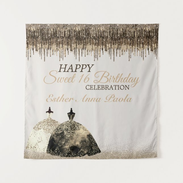 Trendy Gold Brown Drips Ballgown Sweet 16 Birthday Tapestry (Front)