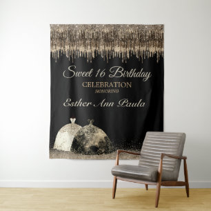 Trendy Gold Brown Drips Ballgown Sweet 16 Birthday Tapestry