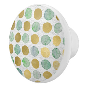 Trendy Gold Brown & Teal Dots Dresser Ceramic Knob