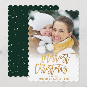 Trendy gold brush lettering merriest Christmas  Holiday Card