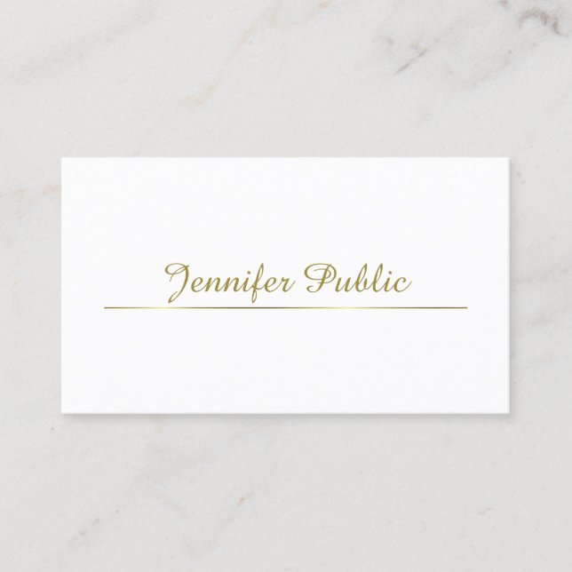 Trendy Gold Calligraphic Minimalist Elegant Design Business Card (Front)