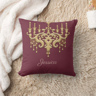 Trendy Gold Chandelier Monogrammed Throw Pillow