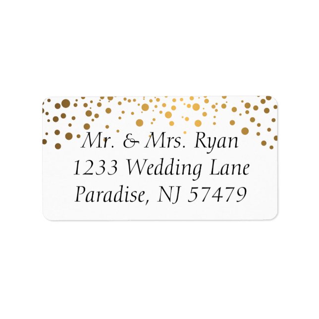 Trendy Gold Confetti Dots | White Background Label (Front)