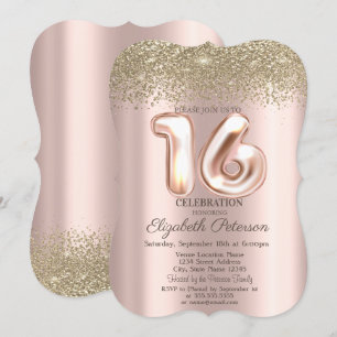 Trendy Gold Diamonds Rose Gold Sweet 16 Invitation