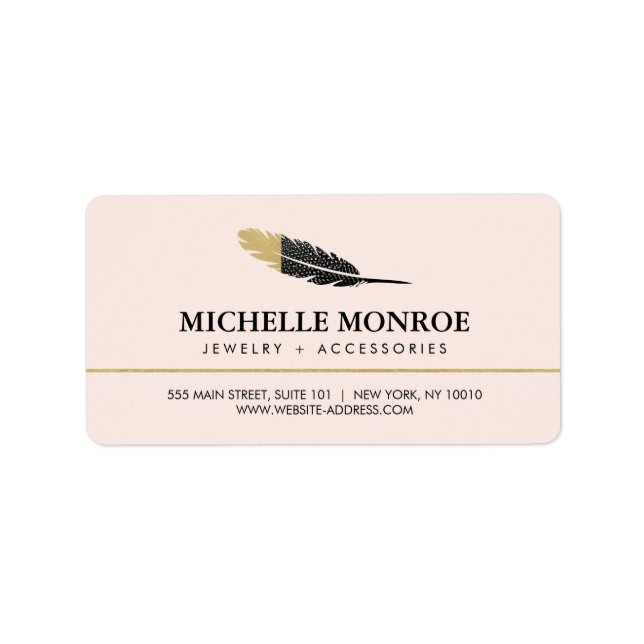 Trendy Gold Dipped Boho Feather Designer Pink Label (Front)