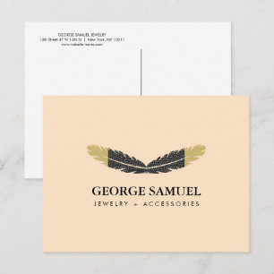 Trendy Gold Dipped Boho Feather Designer Pink  Postcard