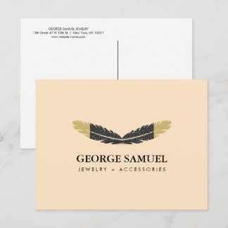 Trendy Gold Dipped Boho Feather Designer Pink Postcard